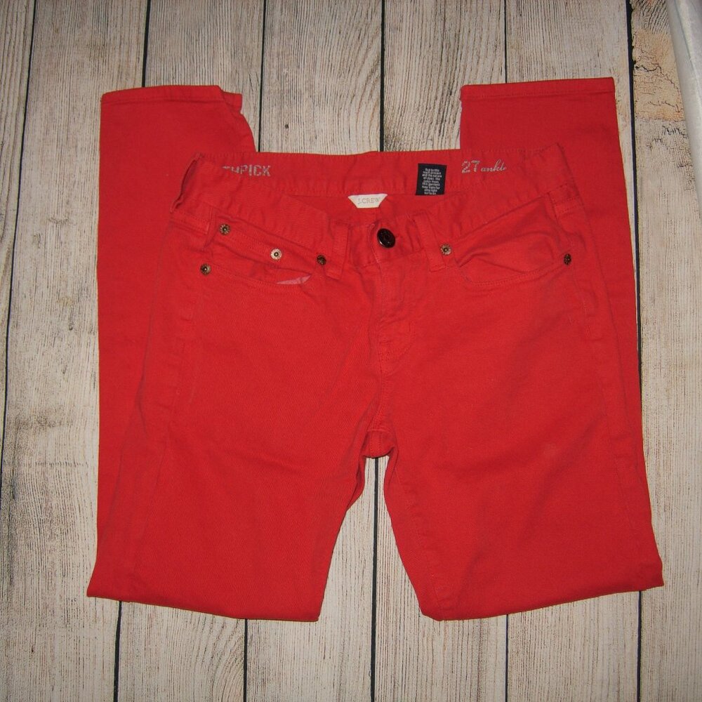j crew red toothpick ankle jeans 27